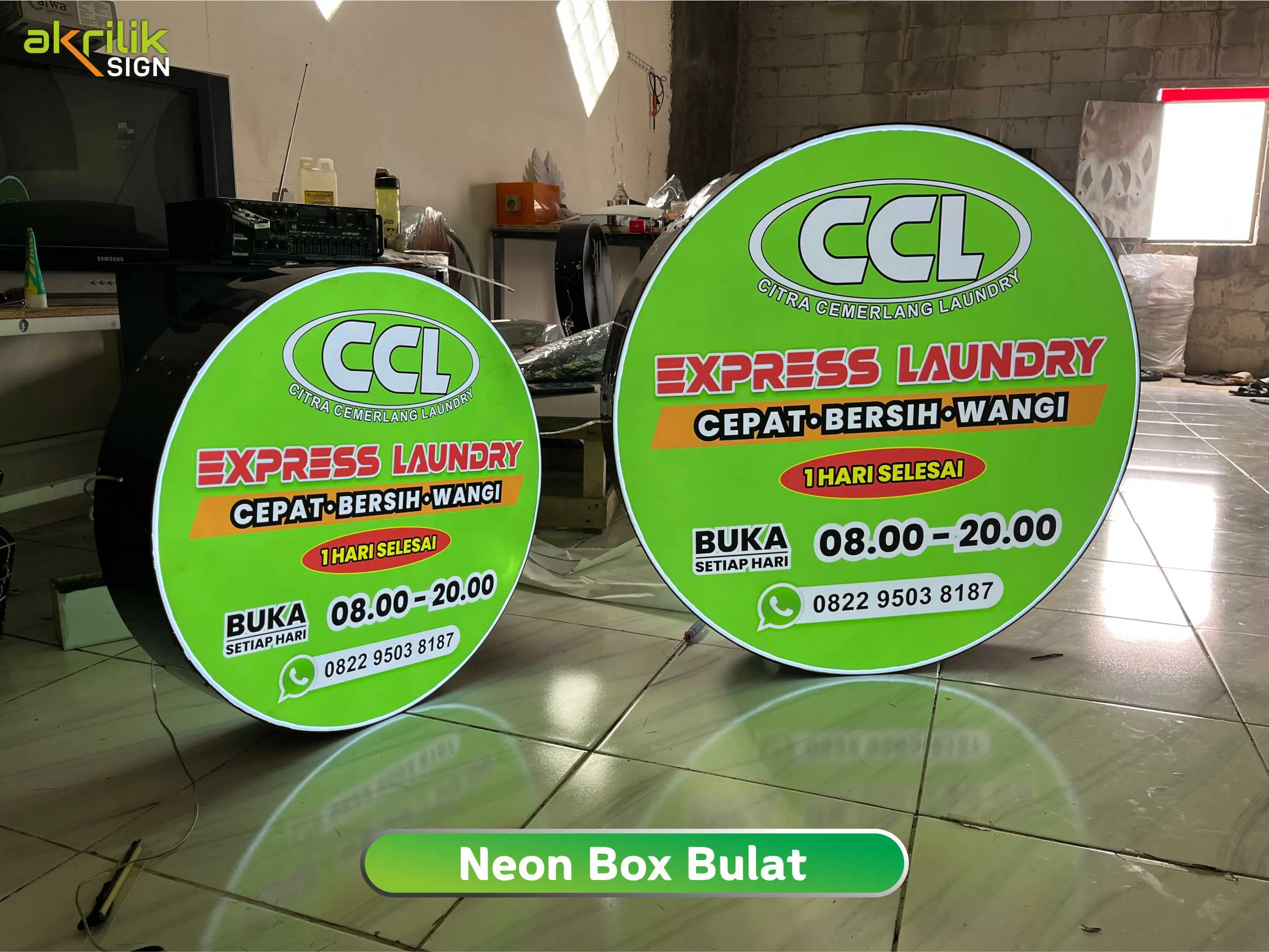 Neon Box Bulat Express Laundry