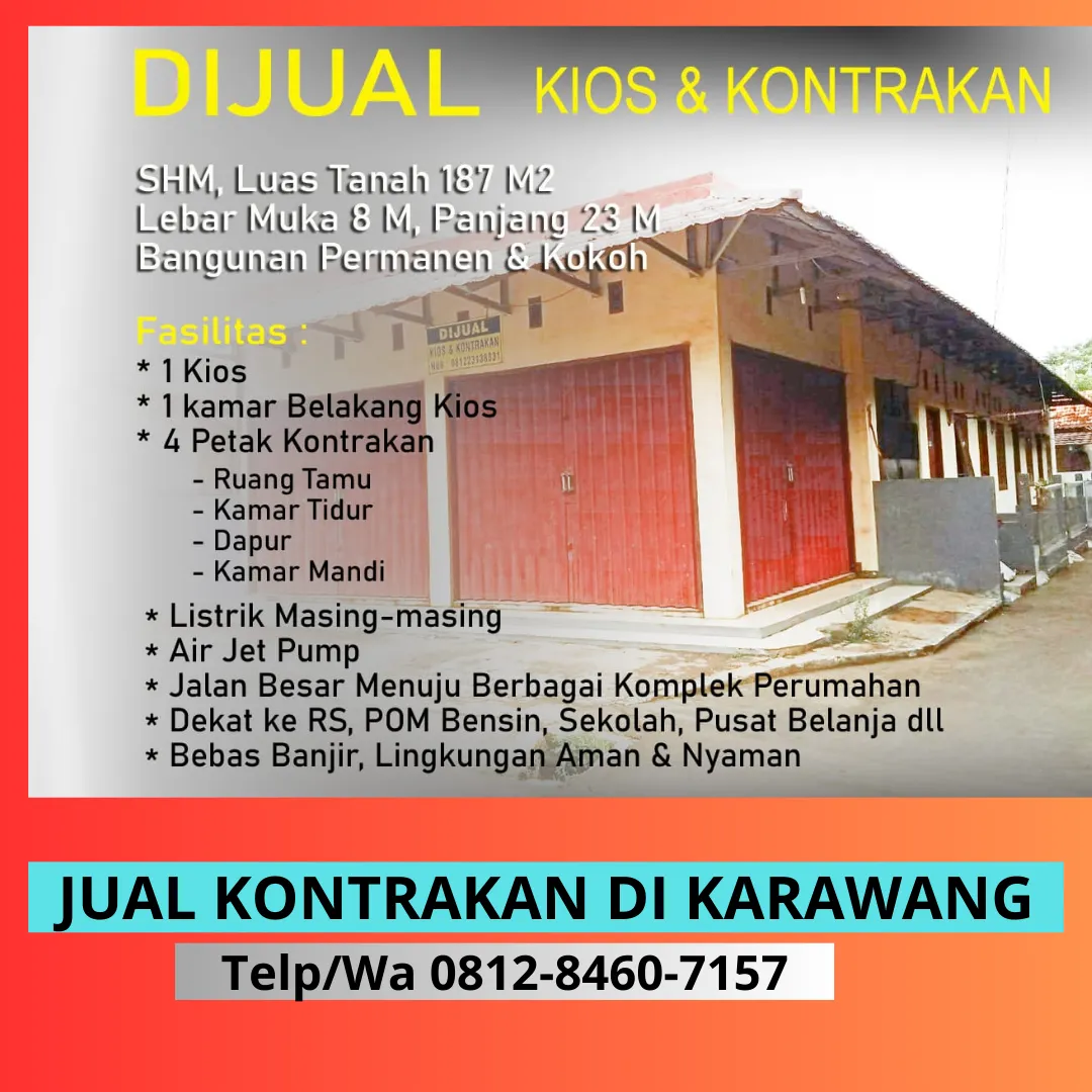 Siap Huni  Harga Jual Kontrakan Dekat jl.akses tol karawang timur Fasilitas kios Karawang