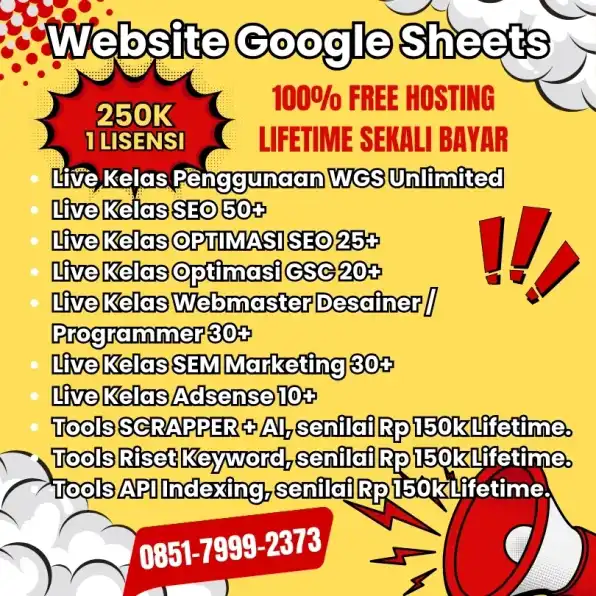 085179992373 Pembuatan Website Google Sheets WGS GRATIS Hosting Lifetime