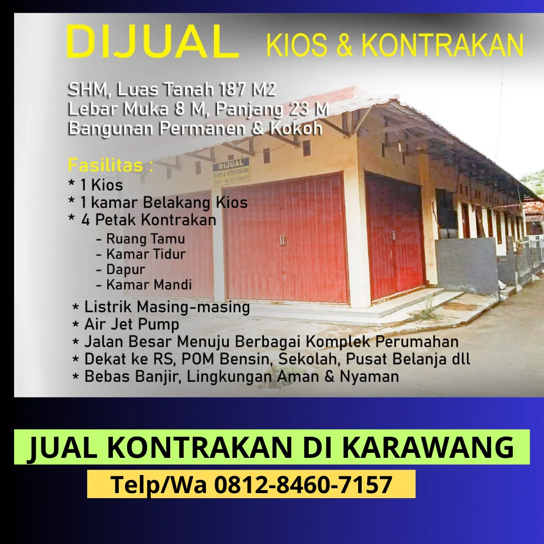 Siap Huni  Harga Jual Kontrakan Dekat jl.akses tol karawang timur Fasilitas kios Karawang