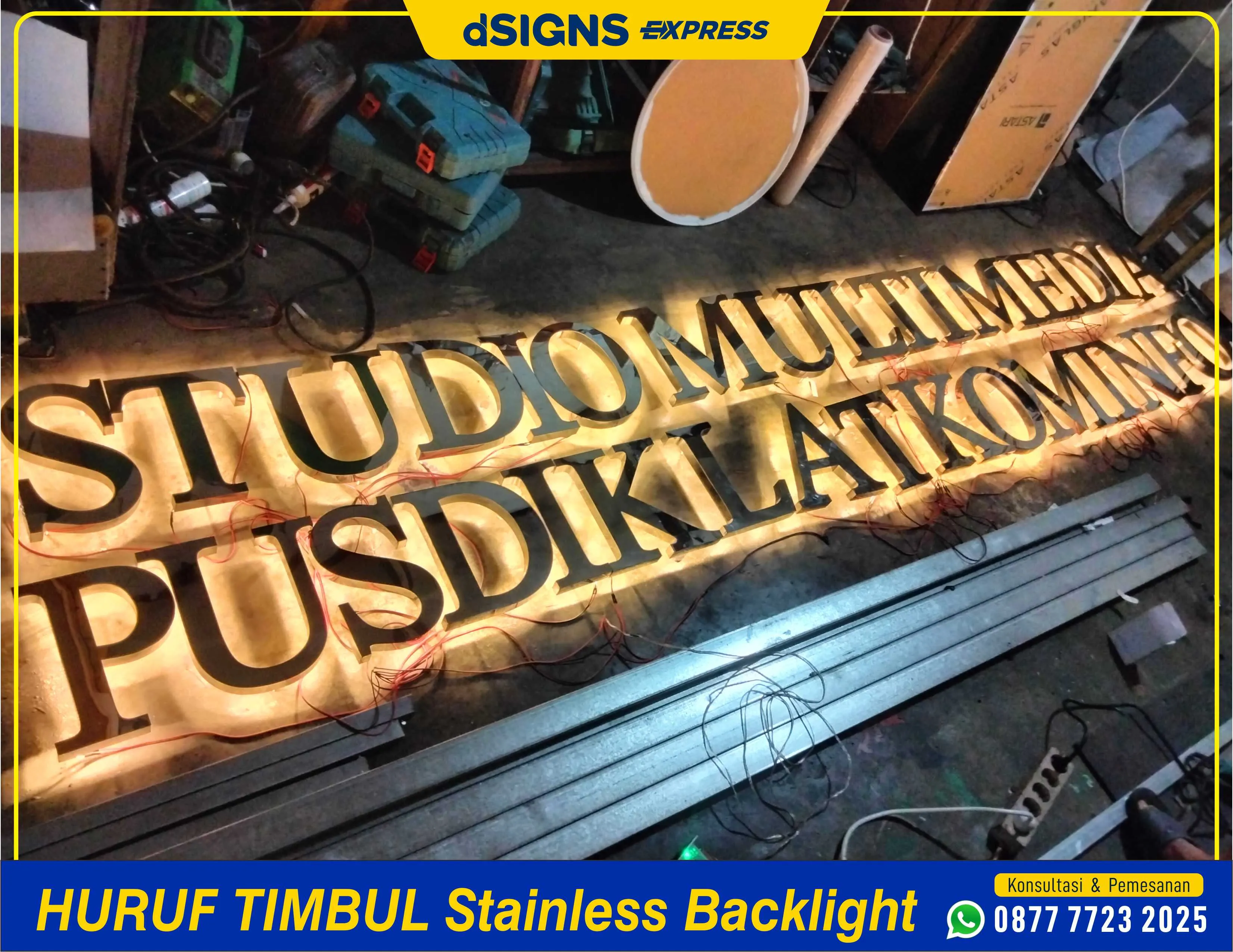 Papan Nama Huruf Timbul Stainless Backlite