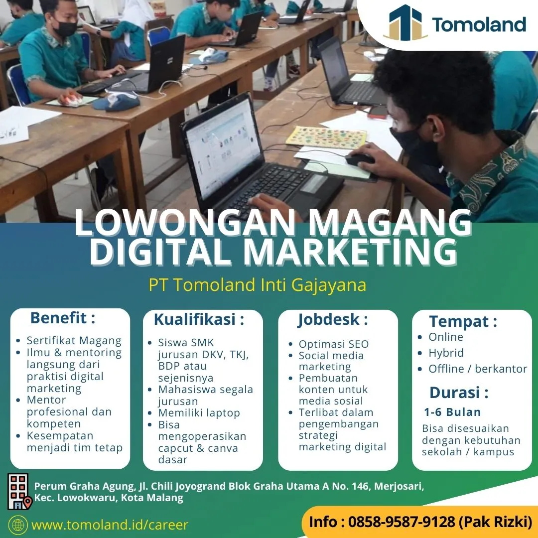 Lowongan Tempat Magang OJT SMK Jurusan Informatika Digital Marketing Malang Bululawang GRAHA AGUNG