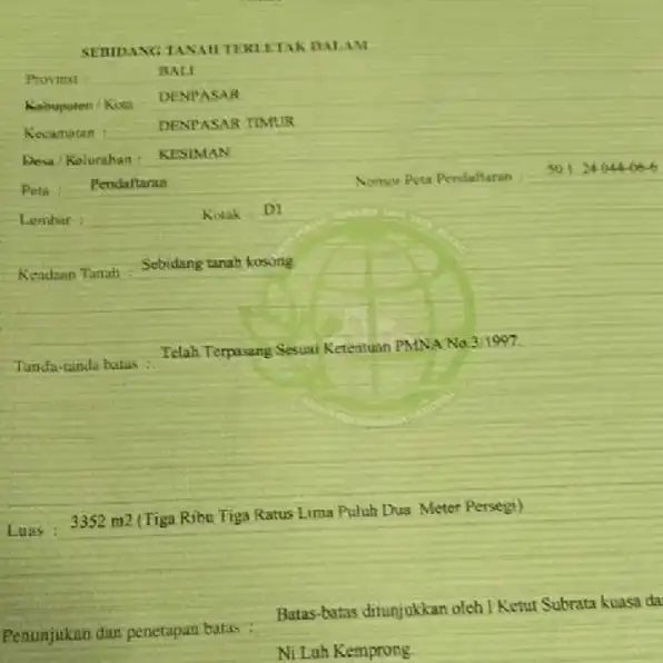 Dijua 33,52 are, Jl. Sanak Dalem Gg. Titi Batu Bypass Ngurah Rai Sanur Kaja Denpasar