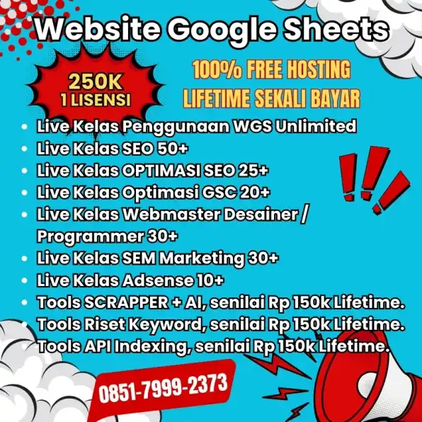 085179992373 Pembuatan Website Google Sheets WGS GRATIS Hosting Lifetime