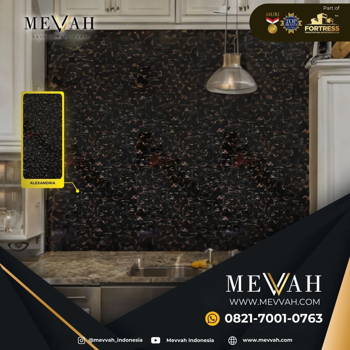 (MEVVAH) Wall Pvc Marble Panel Hitam Di Pontianak