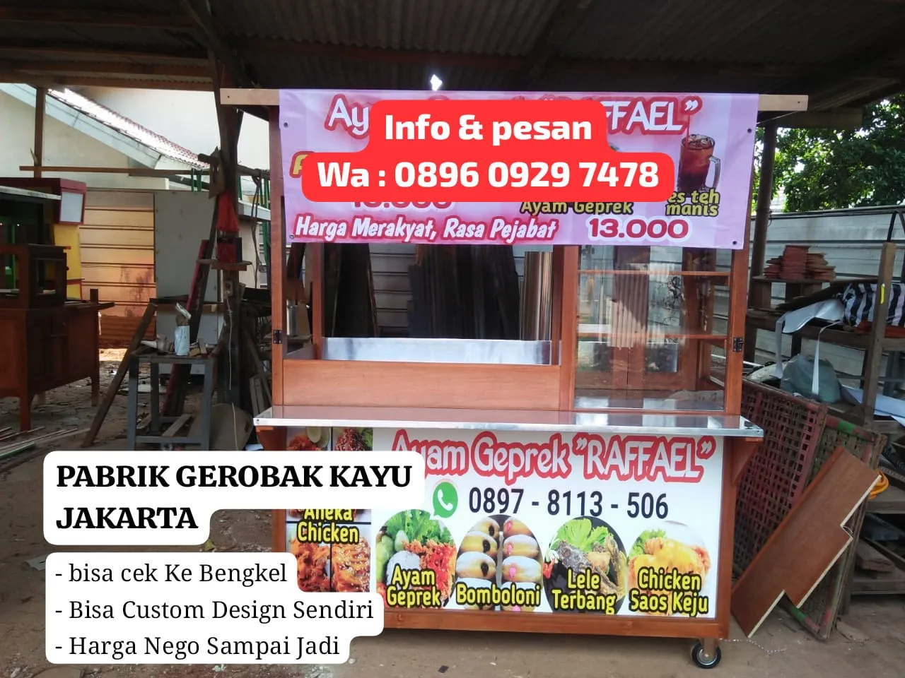 produsen jual rental sewa gerobak mie ayam bakso kayu murah terdekat minimalis jakarta