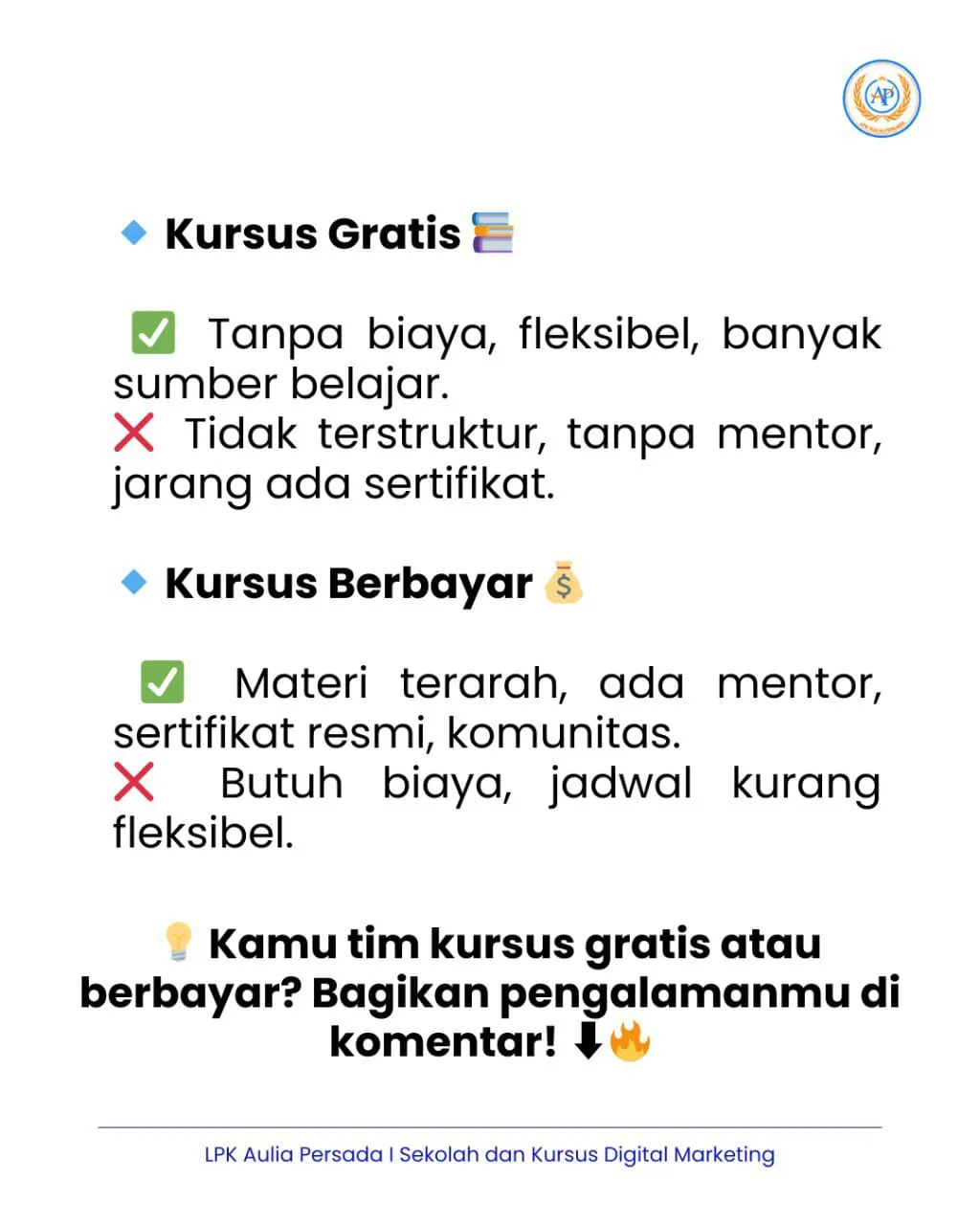 Aulia Persada, Biaya Kursus Digital Marketing Semarang