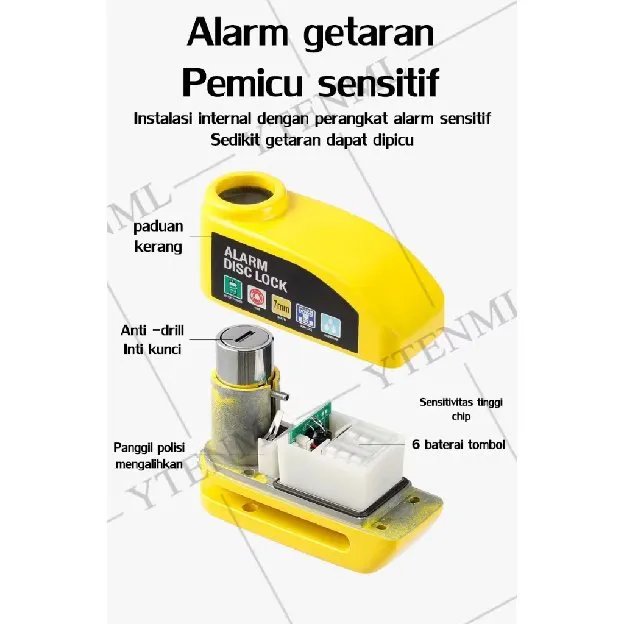 【Cocok untuk kunci cakram 7mm】Tekan untuk mengunci mobil, tahan air Gembok cakram Gembok pengaman Di