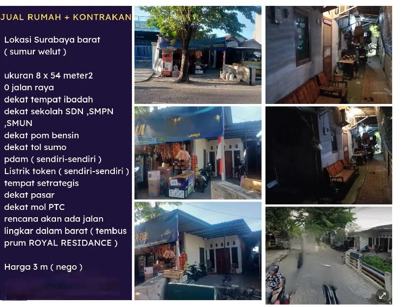 JUAL RUMAH USAHA KONTRAKAN JALAN PESAPEN SUMUR WELUT SURABAYA STRATEGIS SRT SHM COCOK BUAT USAHA