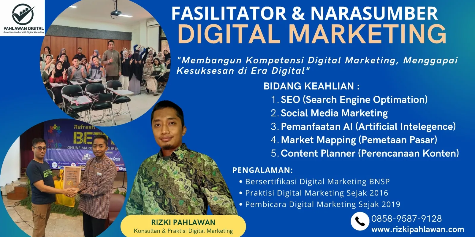 Motivator Narasumber Bisnis Pemasaran Online BNSP Kemenpora Tabanan Depok RIZKI PAHLAWAN