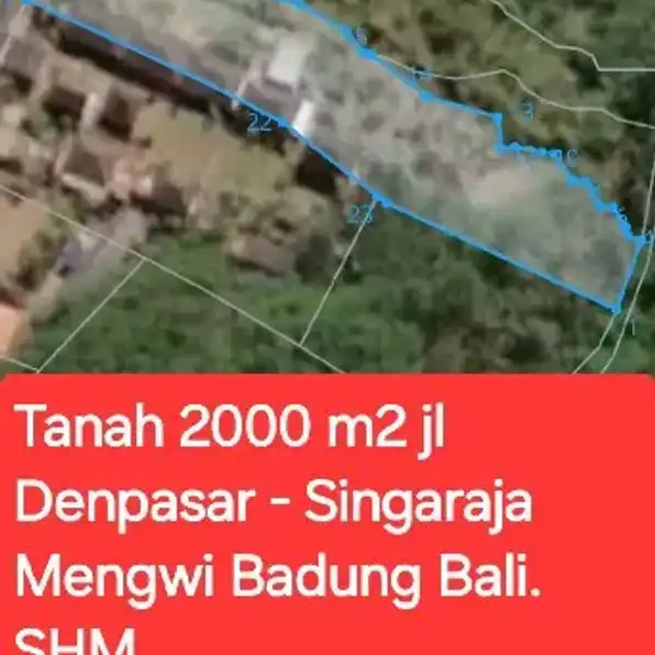 Dijual tanah 20 are jl Denpasar-Singaraja Mengwi Badung Bali