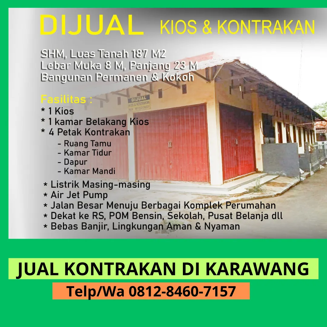 Siap Huni  Harga Jual Kontrakan Dekat jl.akses tol karawang timur Fasilitas kios Karawang