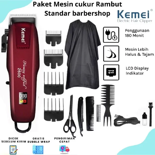 Mesin Cukur Rambut Elektrik Kemei Standar Barbershop Profesional Hair Clipper  LCD Digital Cordless