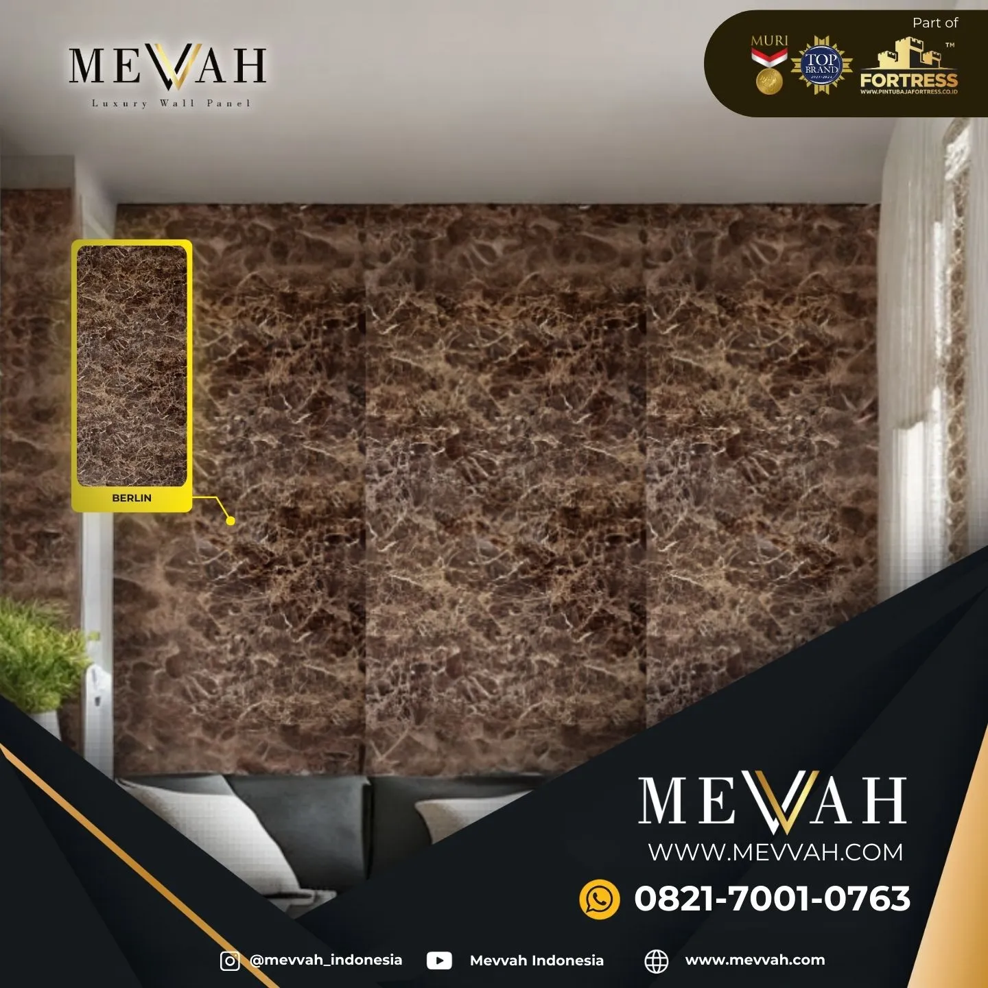 (MEVVAH) Wall Pvc Marble Panel Coklat Di Singkawang