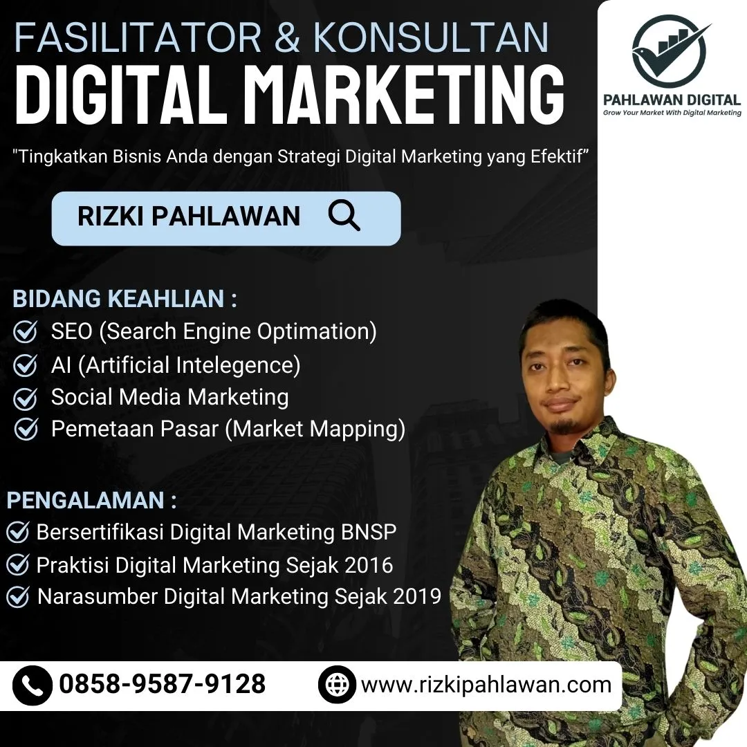 Motivator Narasumber Kewirausahaan Digital Marketing BNSP Kementerian Sosial Serdang Bedagai Depok RIZKI PAHLAWAN