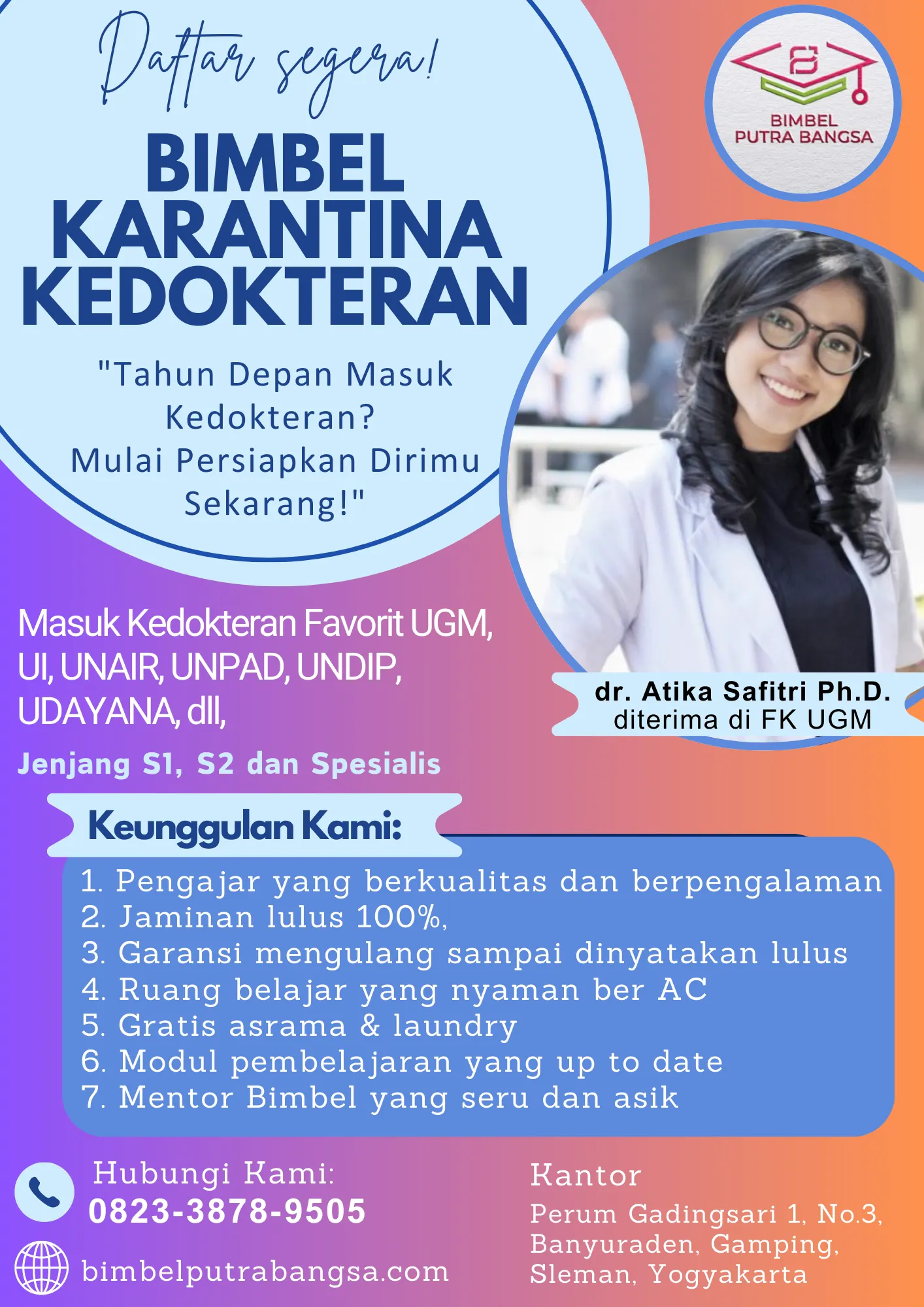 KOMPREHENSIF, 0823-3878-9505 Jasa Les Bimbel Kedokteran Hewan UNAND Padang di Bantul Solo PT PUTRA BANGSA CENDEKIA