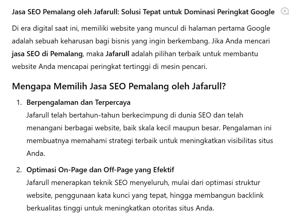 Jasa SEO Pemalang oleh Jafarull: Solusi Tepat untuk Dominasi Peringkat Google