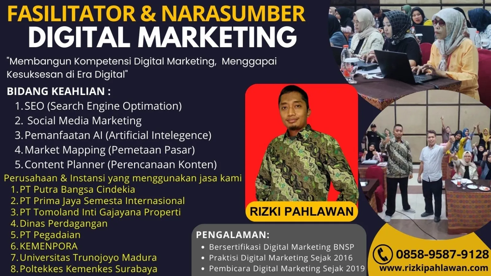 Coach Narasumber Bisnis Pemasaran Online BNSP Dinas Komunikasi & Informatika Sumbawa Medan RIZKI PAHLAWAN