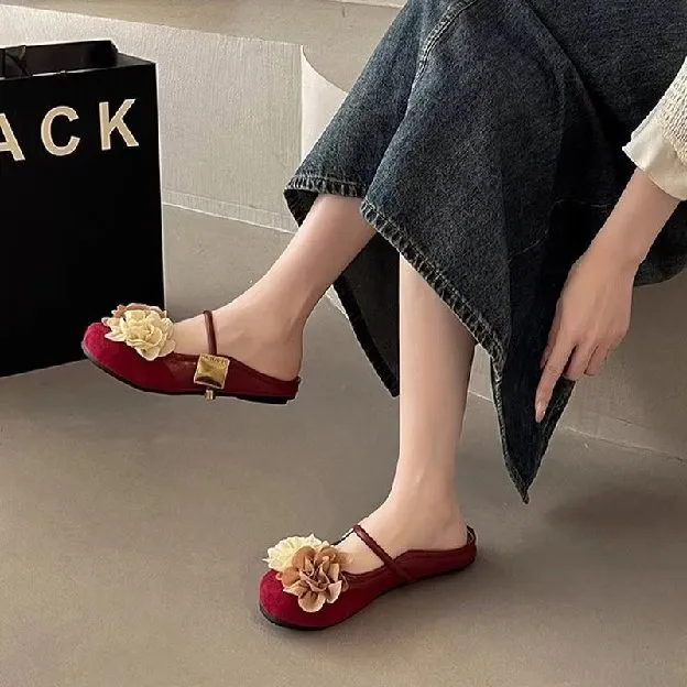 Setengah sandal wanita musim panas di luar memakai bunga gaya peri baru sandal keren gaya malam Pran