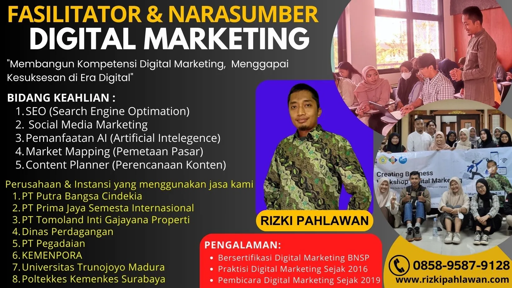 Coach Narasumber Kewirausahaan Digital Marketing BNSP Kementerian BUMN Sidenreng Rappang Cirebon RIZKI PAHLAWAN