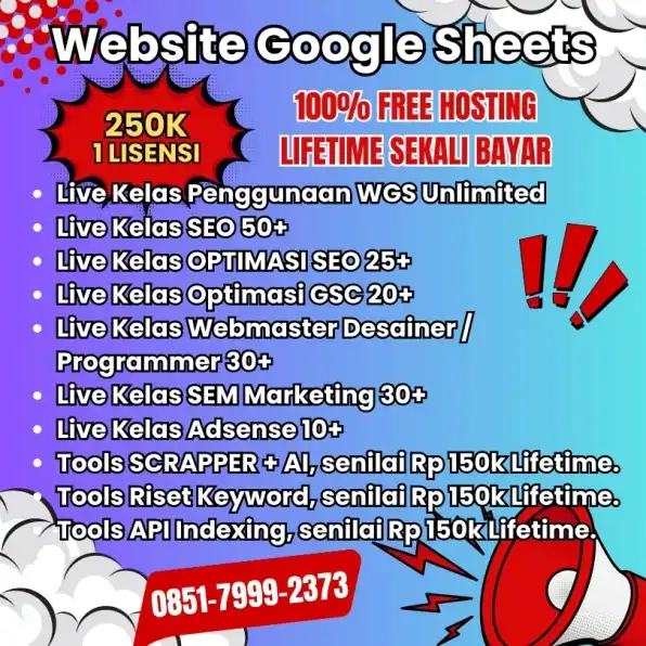 085179992373 Pembuatan Website Google Sheets WGS GRATIS Hosting Lifetime