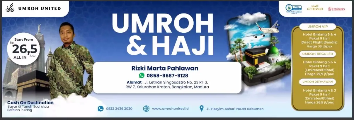 TERPERCAYA,  Jasa Travel Umroh & Haji Tanpa Antri Desember 2025 Parepare Balikpapan Jogja UMROH UNITED BANGKALAN
