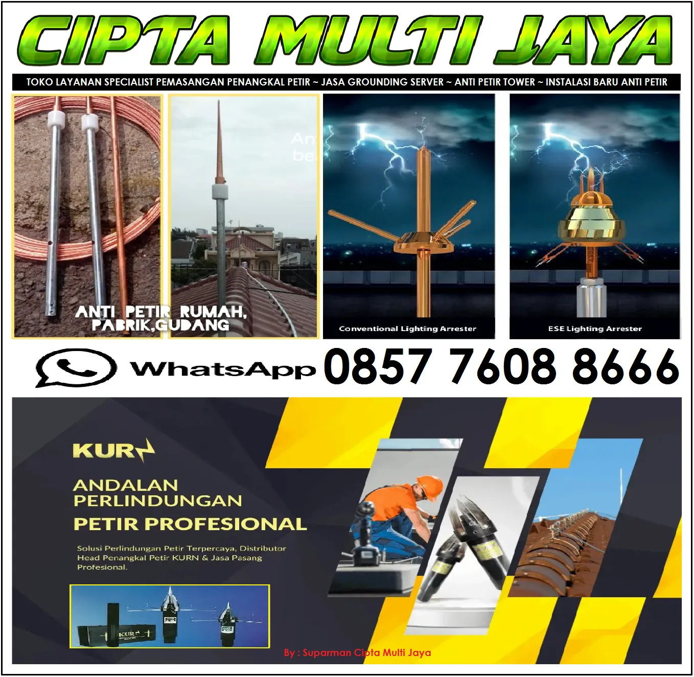 Toko Menyediakan Paket Penangkal Petir Radius R85 Head Kurn Di Sukanagara ~ Cinajur [] Teknisi Ahli Grounding Petir Tower