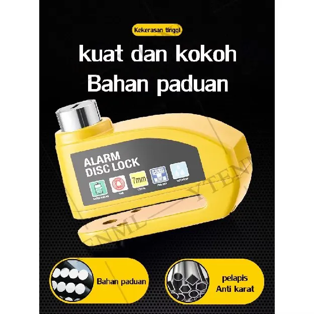 【Cocok untuk kunci cakram 7mm】Tekan untuk mengunci mobil, tahan air Gembok cakram Gembok pengaman Di