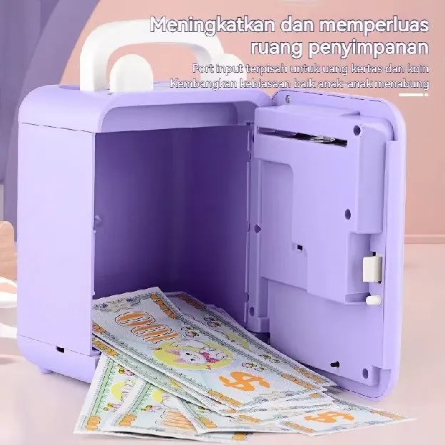 Mainan Kuromi Celengan Mainan ATM Elektrik Kartu Gesek Aman untuk Membuka Pintu Buka Kunci Sidik Jar