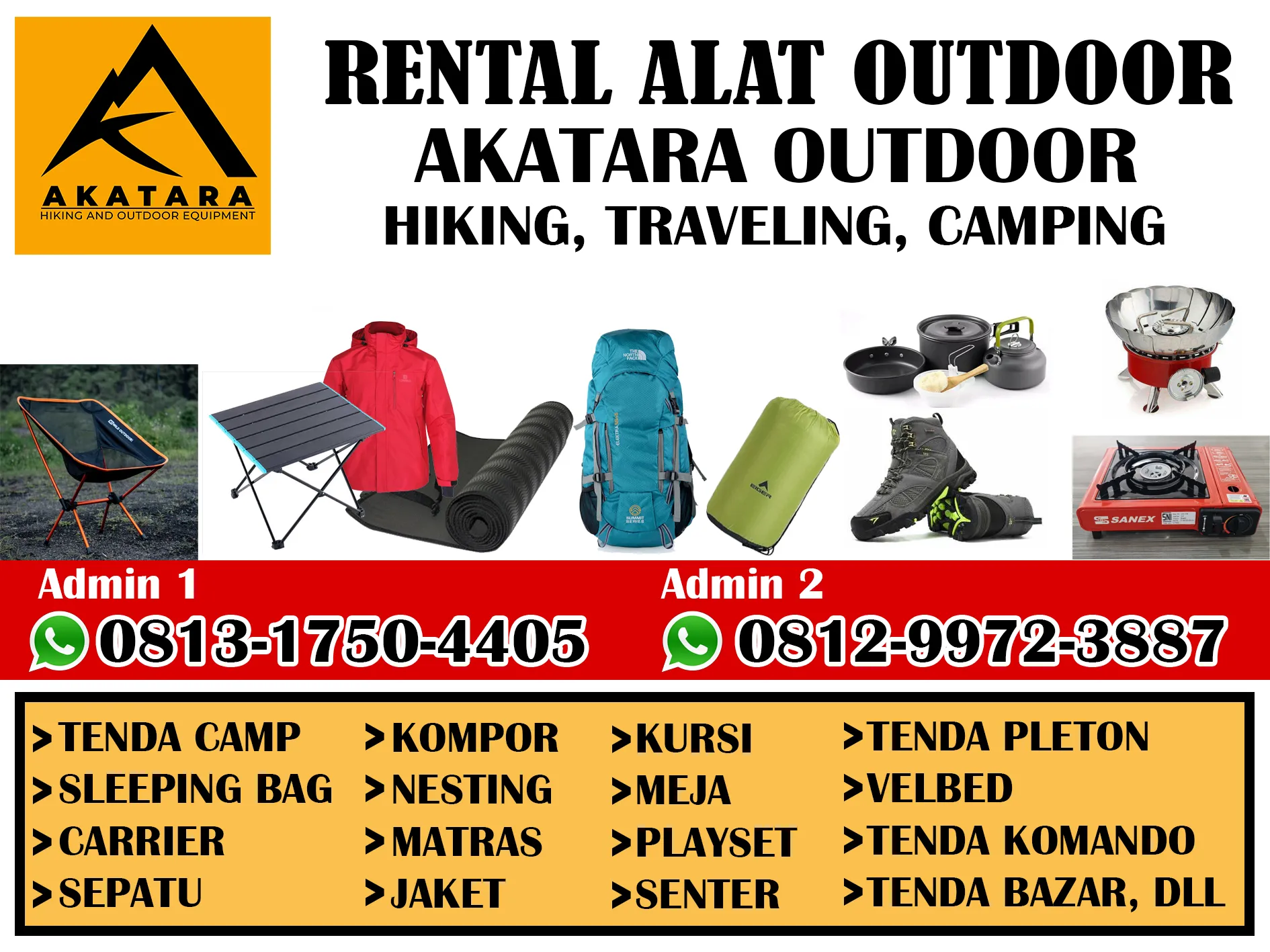 TERLENGKAP O8I3-I75O-44O5 WA, Rental Alat Outdoor Bekasi