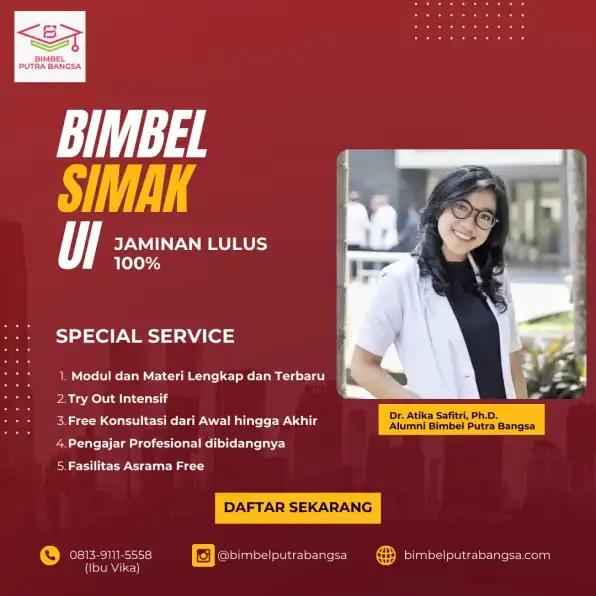 Tempat Bimbel 0813-9111-5558 (Ibu Vika) Bimbingan Belajar SIMAK UI 2026 Batanghari Pontianak Bimbel Putra Bangsa