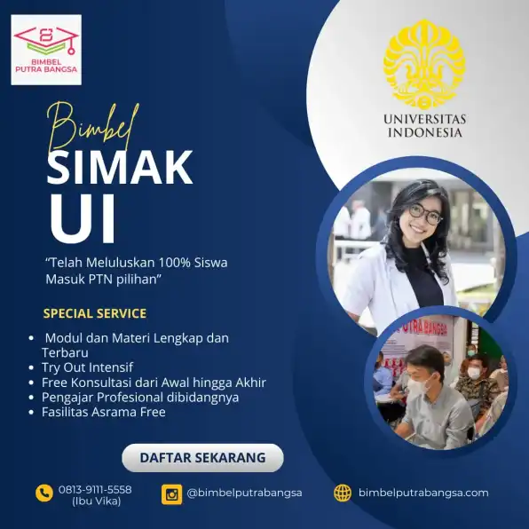 Tempat Bimbel 0813-9111-5558 (Ibu Vika) Bimbingan Belajar SIMAK UI 2026 Batanghari Pontianak Bimbel Putra Bangsa