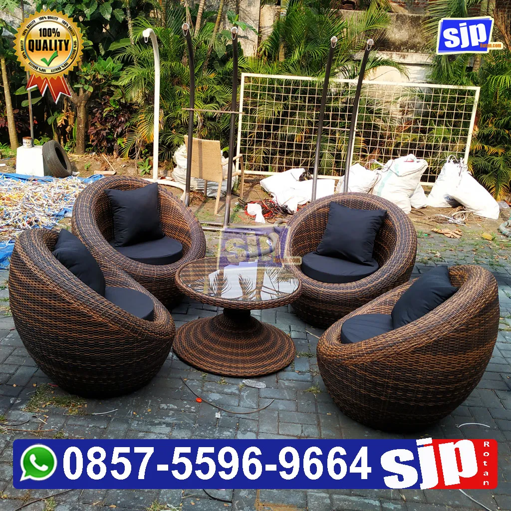 penrajin 1 set sofa bulat rotan sintetis