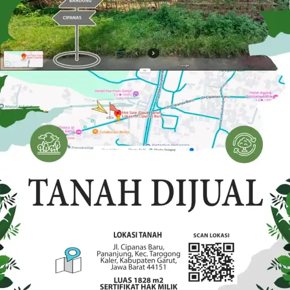 Hadir Tanah di area prospektif Tarogong Kaler, Garut. Dengan luas 1828m²