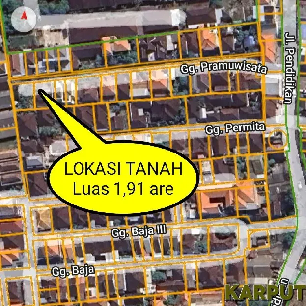 Dijual 1,91 are, Jl. Pendidikan Gg. Pramu Wisata Sidakarya Denpasar