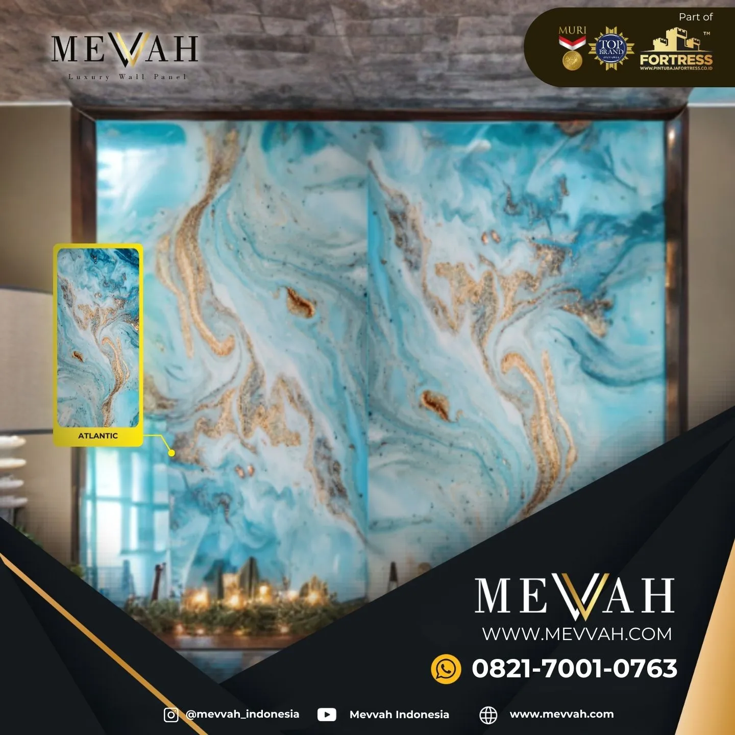 (MEVVAH) Marmer Panel Pvc Dekorasi Dinding Motif Corak Biru Di Kubu Raya