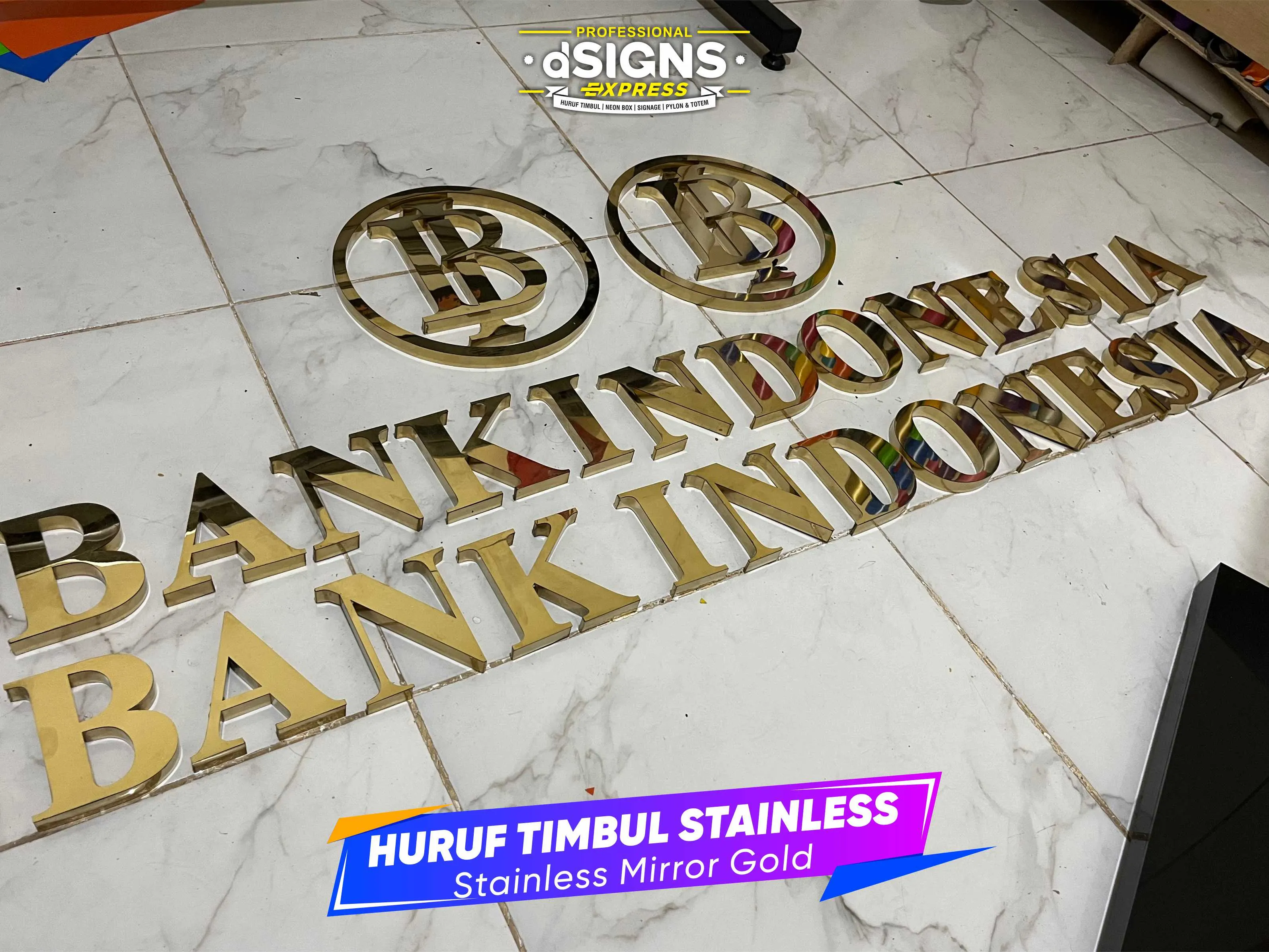 Huruf Timbul Stainless Gold