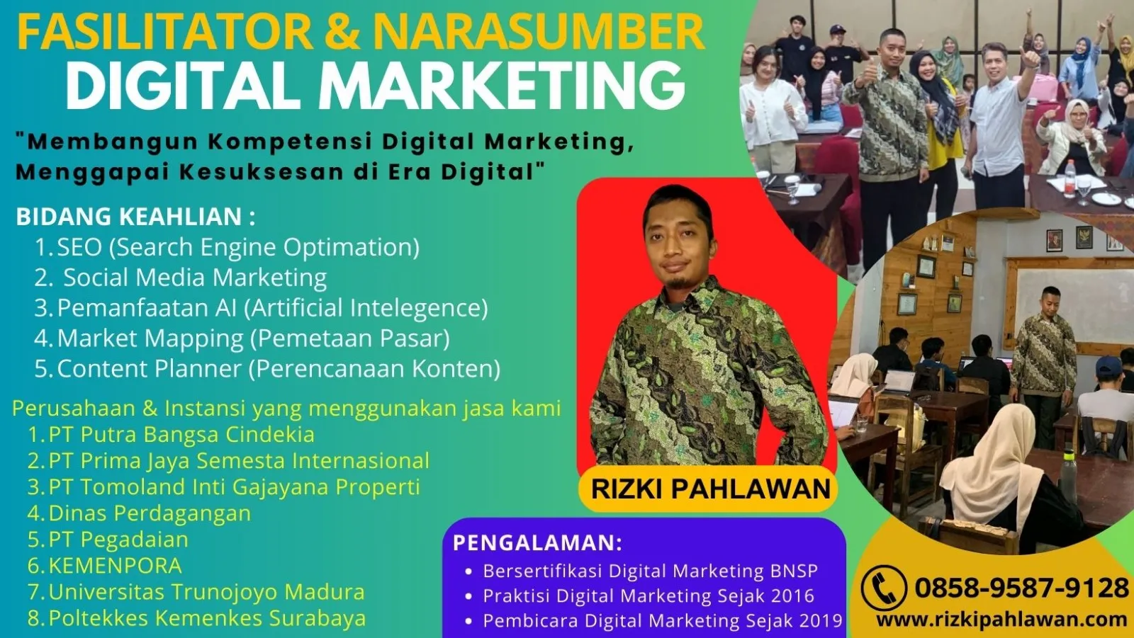 Pemateri Narasumber Bisnis Pemasaran Online BNSP Dinas Koperasi Usaha Kecil & Menengah Sumbawa Barat Mataram RIZKI PAHLAWAN