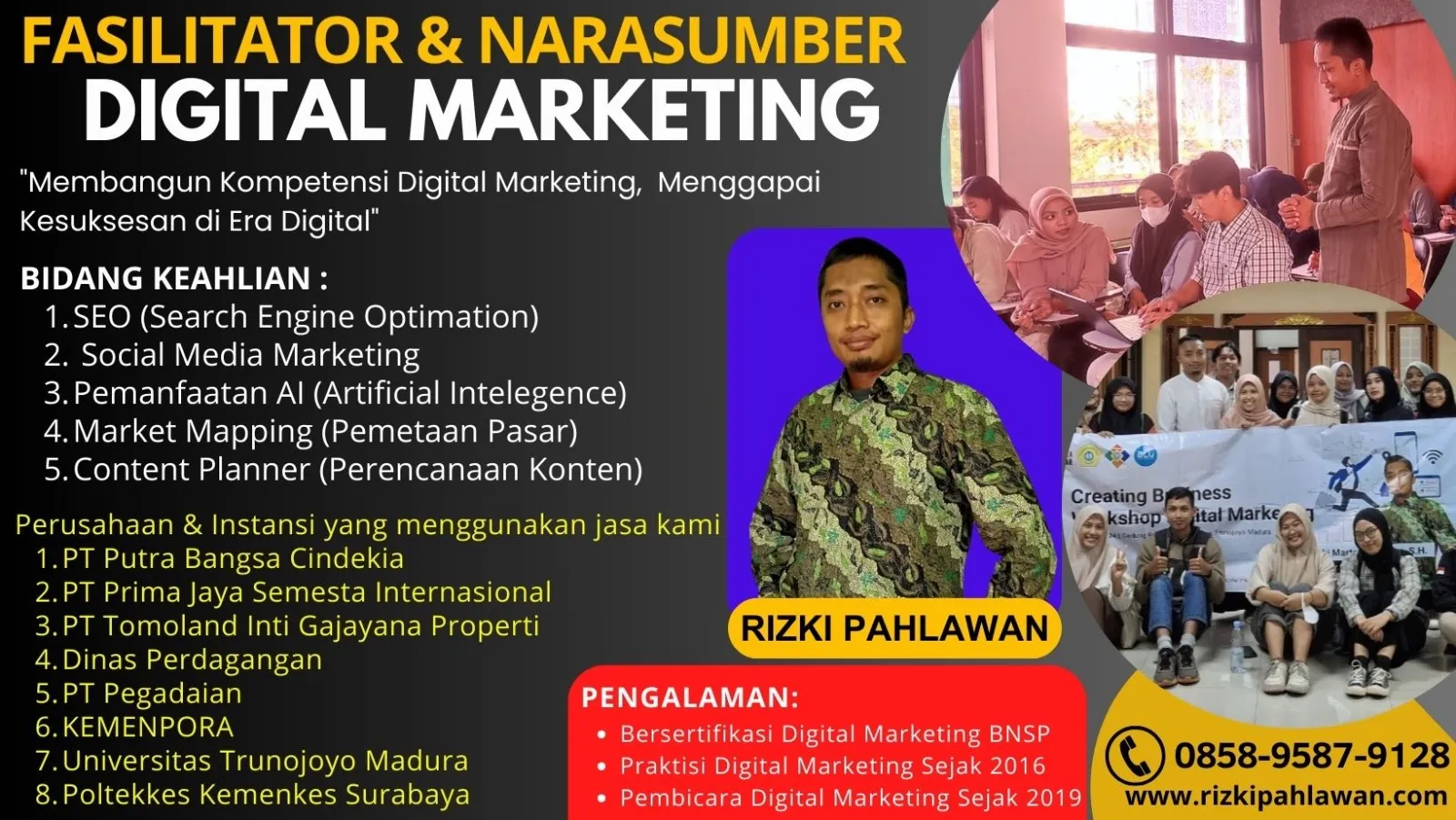 Instruktur Narasumber Bisnis Pemasaran Online BNSP Dinas UMKM Sumedang Malang RIZKI PAHLAWAN