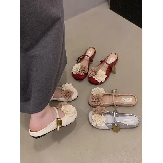 Setengah sandal wanita musim panas di luar memakai bunga gaya peri baru sandal keren gaya malam Pran