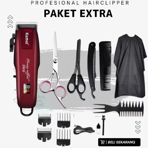 Mesin Cukur Rambut Elektrik Kemei Standar Barbershop Profesional Hair Clipper  LCD Digital Cordless