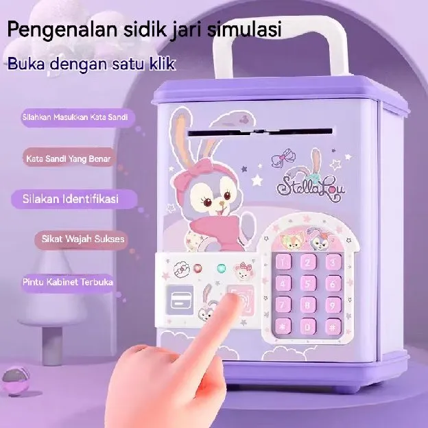 Mainan Kuromi Celengan Mainan ATM Elektrik Kartu Gesek Aman untuk Membuka Pintu Buka Kunci Sidik Jar