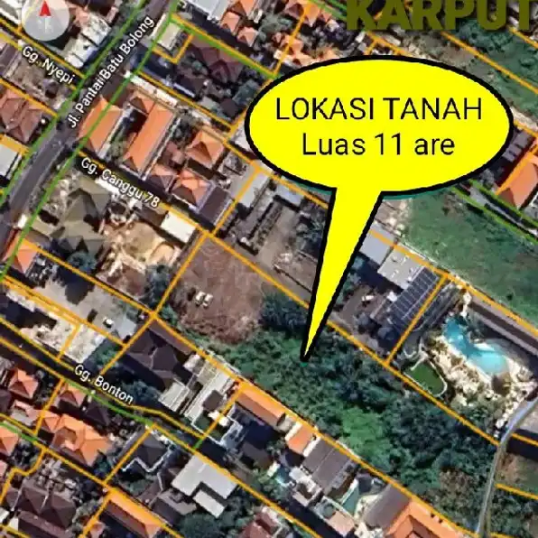 Dijual 11 are, Jl. Pantai Batu Bolong Gg. Canggu 78 Kuta Utara