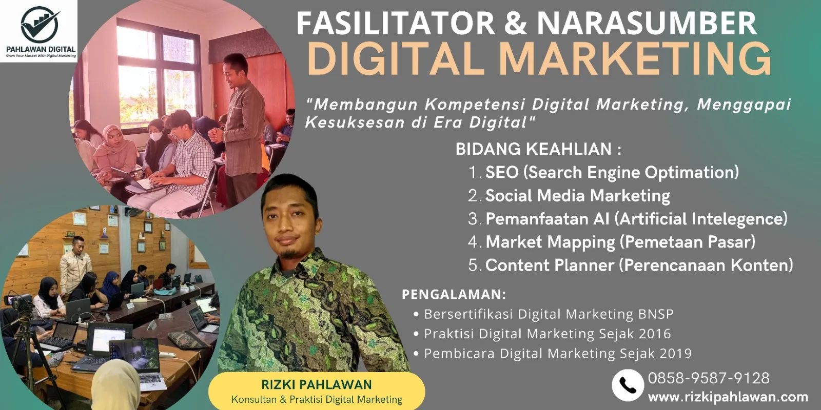 Trainer Narasumber Bisnis Pemasaran Online BNSP Kementerian Pemuda & Olahraga Takalar Denpasar RIZKI PAHLAWAN