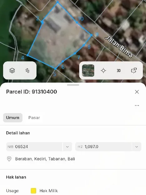 Dikontrakan 10,97 are, Jl. Bima Raya Tanah Lot Beraban Kediri Tabanan