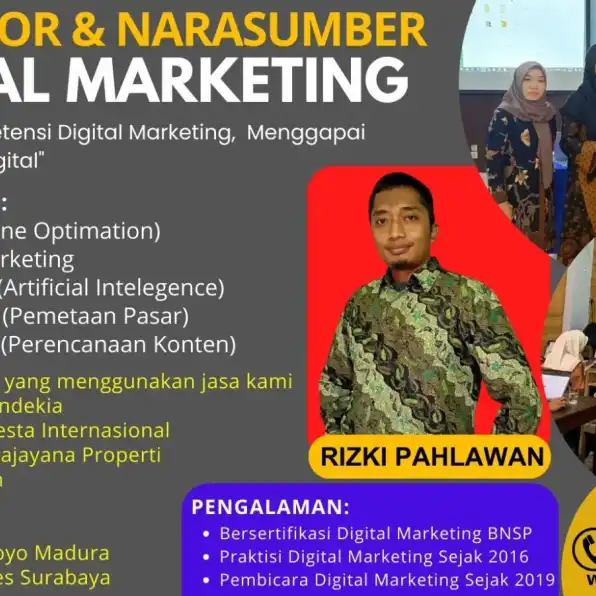 Handal 0858-9587-9128 Motivator Narasumber Digital Marketing BNSP Kementerian Sosial Serdang Bedagai Depok RIZKI PAHLAWAN