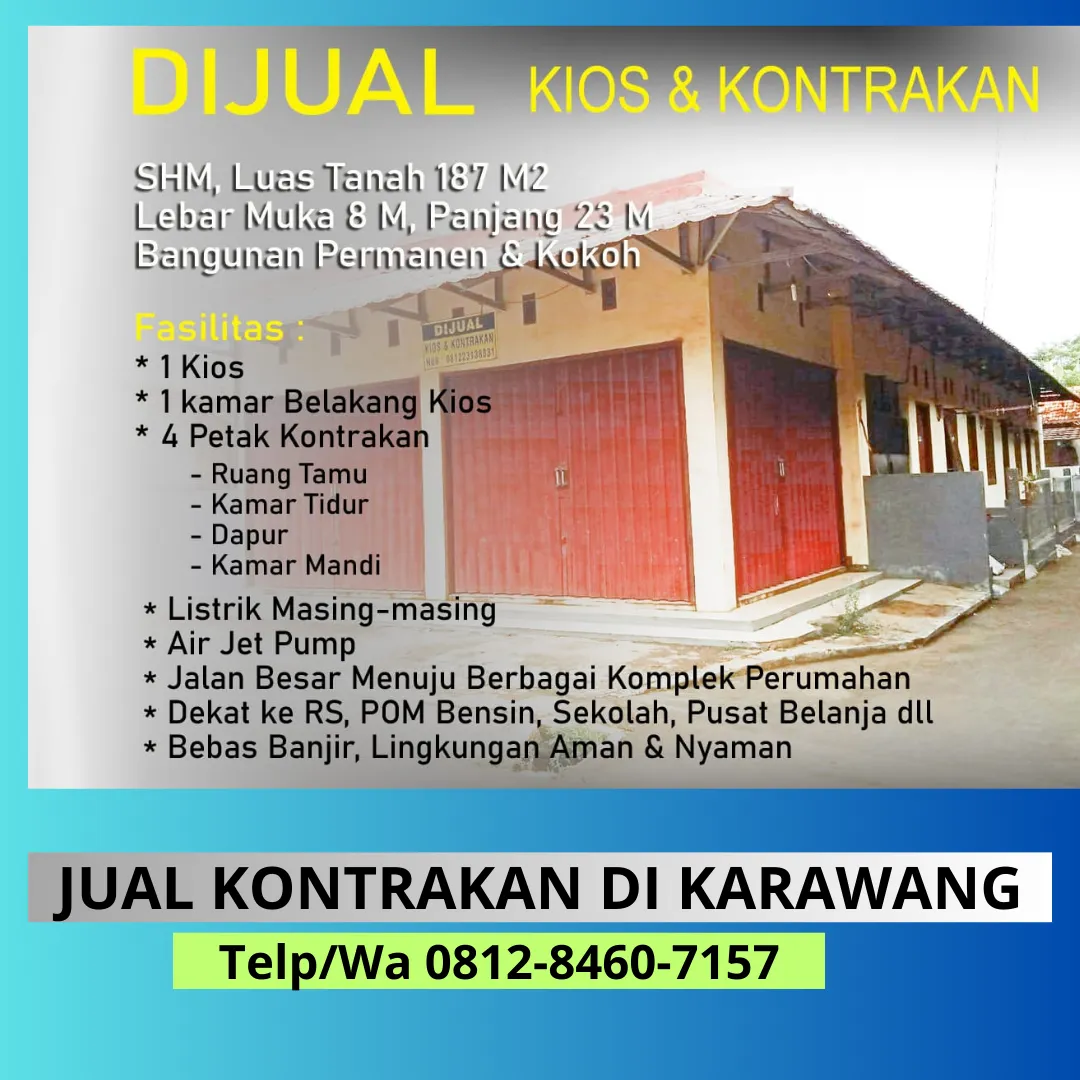 Siap Huni  Harga Jual Kontrakan Dekat jl.akses tol karawang timur Fasilitas kios Karawang