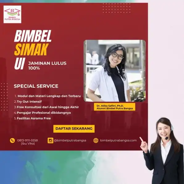 Tempat Bimbel 0813-9111-5558 (Ibu Vika) Bimbingan Belajar SIMAK UI 2026 Batanghari Pontianak Bimbel Putra Bangsa