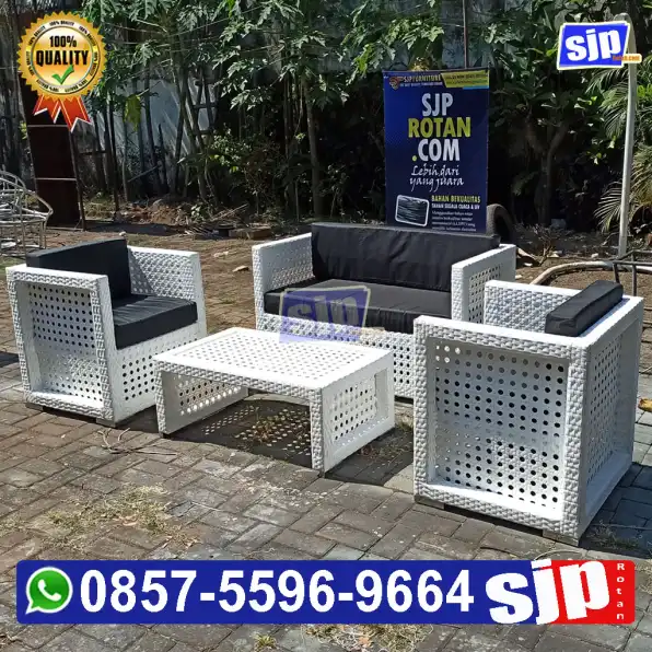 085755969664, 1 set sofa rotan sintetis anyaman mata ayam