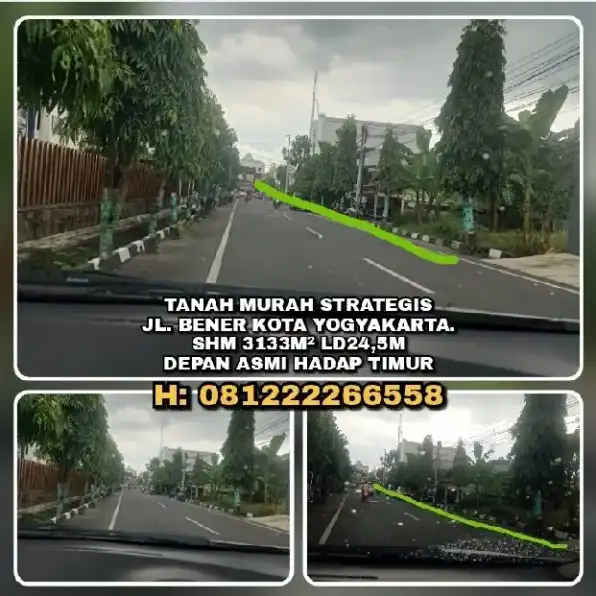 TANAH MURAH STRATEGIS JL. BENER KOTA YOGYAKARTA.SHM 3133M² DEPAN ASMI HADAP TIMUR.H: 081222266558>